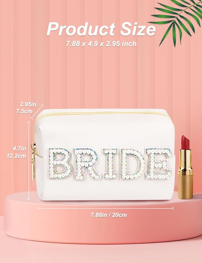 BRIDE Preppy Makeup Bag with Gift Box, Bride Cosmetic Bag for Bridesmaid Engagement, Purse Bridal Shower, Bridal Beauty Prep, Wedding Day