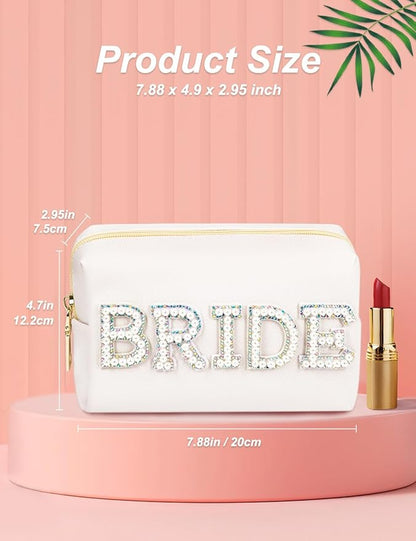 BRIDE Preppy Makeup Bag with Gift Box, Bride Cosmetic Bag for Bridesmaid Engagement, Purse Bridal Shower, Bridal Beauty Prep, Wedding Day