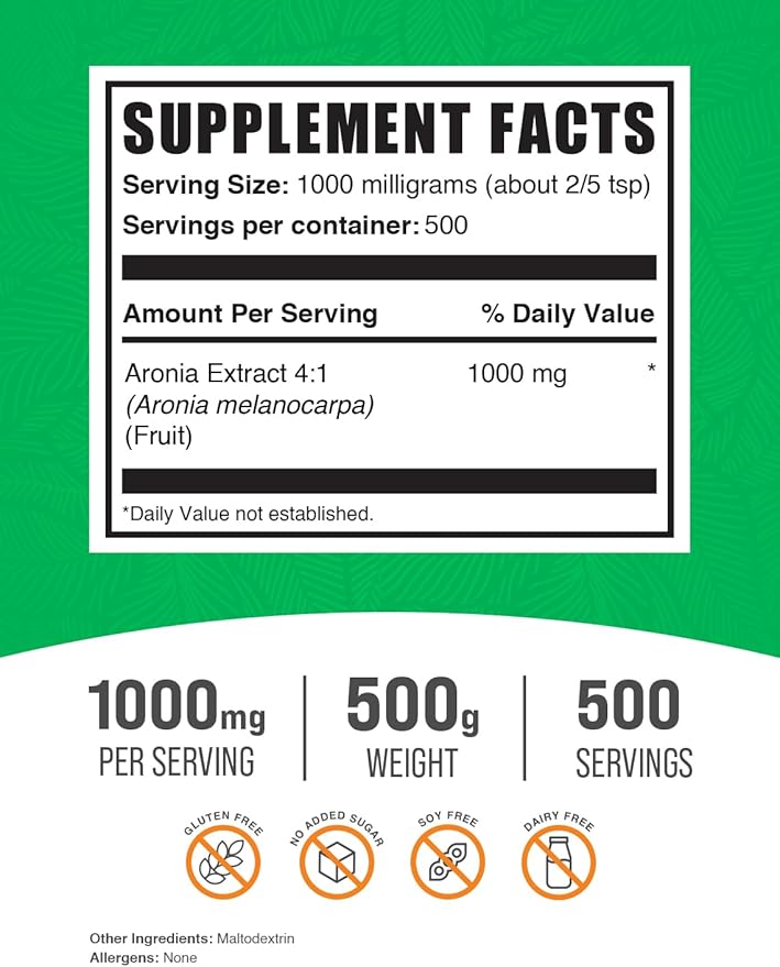 BulkSupplements.com Aronia Extract Powder - Aronia Berry Extract, Chokeberry Supplement, Sourced from Aronia Berry - Gluten Free, 1000mg per Serving, 500g (1.1 lbs) (Pack of 1)