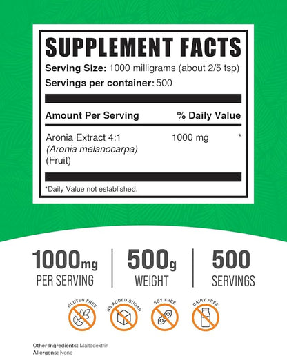 BulkSupplements.com Aronia Extract Powder - Aronia Berry Extract, Chokeberry Supplement, Sourced from Aronia Berry - Gluten Free, 1000mg per Serving, 500g (1.1 lbs) (Pack of 1)
