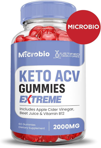 Microbio Keto ACV Gummies Extreme 2000MG Micro Bio Keto Gummies Apple Cider Vinegar Formulated with Pomegranate Beet Juice Powder B12 Vegan Non GMO 60 Gummys