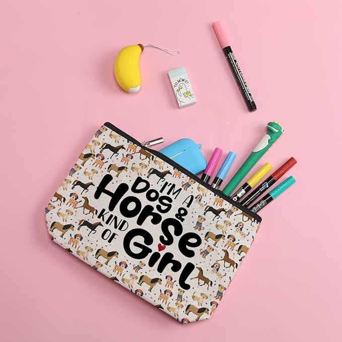 ZHAMEN Horse Mom Dog Mom Cosmetic Travel Bag Makeup Pouch Gifts for Women Cowgirls Animal Lovers Birthday Christmas