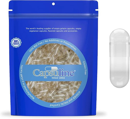 Capsuline Size 00 - Clear Empty Vegan Capsules - 100 Count - Empty Veggie Pill Capsules - DIY Vegetable Capsule Filling - Empty Caps - Kosher and Halal Certified - Non-GMO Certified