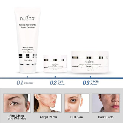 Skin Care Sets Overnight Nourishing Face Cream, Under Eye Cream, Face Wash Collagen Moisturizer with Hyaluronic Acid, Amino Acid, Vitamin E Hydrating for Dry Skin with Gift Tote Bag for Women ,Men