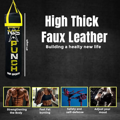 PGS Punching Bag - Hanging Boxing Bag for MMA, Karate, Judo, Muay Thai, Kickboxing, Self Defense Training for Training at Home or Gym or Office - Unfilled Heavy Bag 70 to 100 lbs - Black- UNFILLED