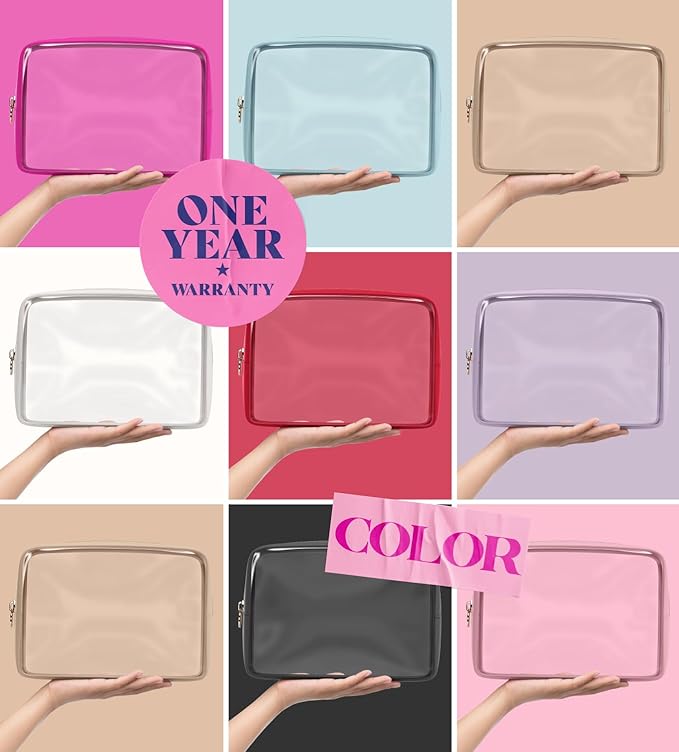 Clear Makeup Bag Zipper Pouch, Transparent Cosmetic Case Organizer, TSA Approved Travel Toiletry Case, Travel Accessories Essentials Makeup Tote for Women, Large Cute Make up Bag for Purse - Ruby