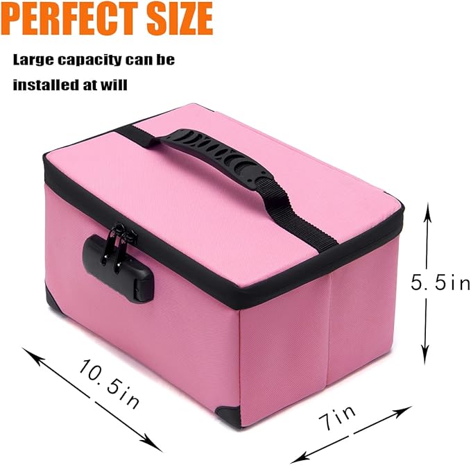 Portable Cosmetic Bag with Lock, Large Capacity Travel Makeup Case Organizer, Waterproof Makeup Bags for Girls Traveling With Handle and Divider Makeup Bag… (Pink)