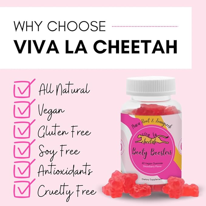 Booty Enhancing Gummy Supplement, Big Butt Enhancer, Workout Support, Multivitamin for Women, Natural Glute Boost Vitamins for a Curvy Shape & Max Gains, 60 Vegan Gummies