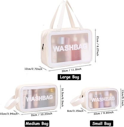 Travel Toiletry Bag for Women Men, Translucent Waterproof Travel Makeup Cosmetic Pouch Traveling Organizer for Toiletries, Cosmetic, Accessories (A-White)