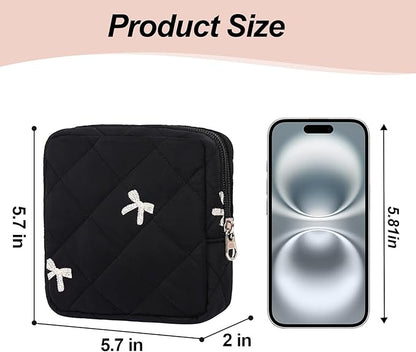 Small Makeup Bag for Purse,Quilted Cosmetic Pouch, Mini Make up Bags with Compartments Inside, Cute Cosmetic Organizer for Women, Travel Toiletry Bag