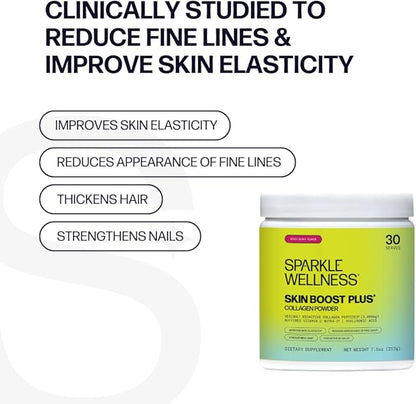 Sparkle Wellness Skin Boost Plus (Mixed Berry) [30-Serves] | Collagen Powder Supplement with VERISOL Bioactive Hydrolyzed Collagen Peptides, Vitamin C & Hyaluronic Acid to Improve Skin Elasticity