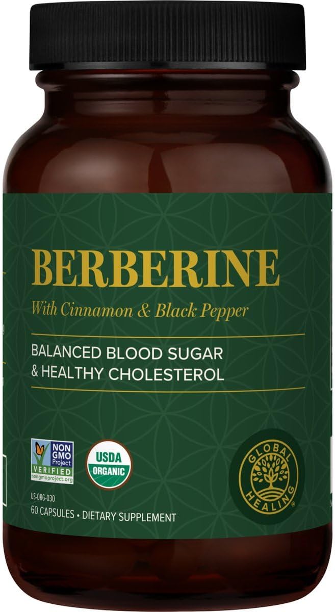Global Healing Organic Berberine (Berberina) with Ceylon Cinnamon & Black Pepper, 1200 mg- Pure Berberine HCL Supplement, Extra Strength Berberine Supplement & Complex for Weight Loss (60 Capsules)
