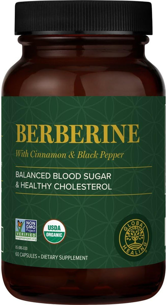 Global Healing Organic Berberine (Berberina) with Ceylon Cinnamon & Black Pepper, 1200 mg- Pure Berberine HCL Supplement, Extra Strength Berberine Supplement & Complex for Weight Loss (60 Capsules)