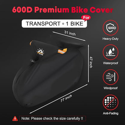 Bike Cover for Transport 1 Bike - Outdoor Bike Covers for 1 Bikes on Rear Bike Rack Transport Heavy Duty & Waterproof, 600D Bicycle Rack Covers for Single Bike on Car Hitch Travel Storage