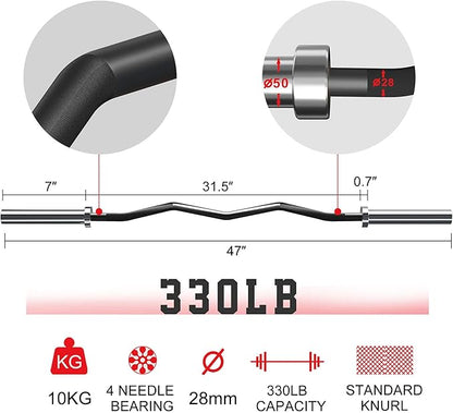 Olympic Barbell EZ Bar Curl Bar 4ft/5ft/7ft 2 Inch (300lb/330lb/400lb/700lb/1000lb/1500lb)