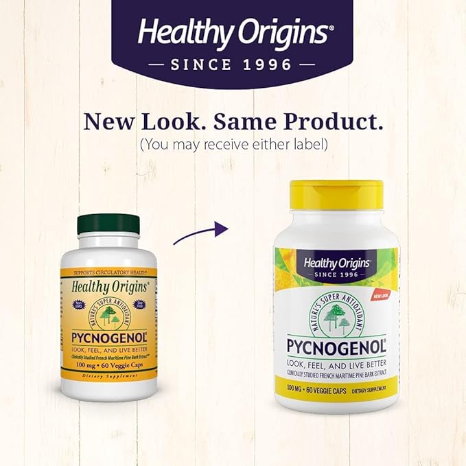 Healthy Origins Pycnogenol 100 mg - Premium Pine Bark Extract - French Maritime Pine Bark Extract for Heart Health, Skin Care & More - Gluten-Free & Non-GMO Supplement - 120 Veggie Caps