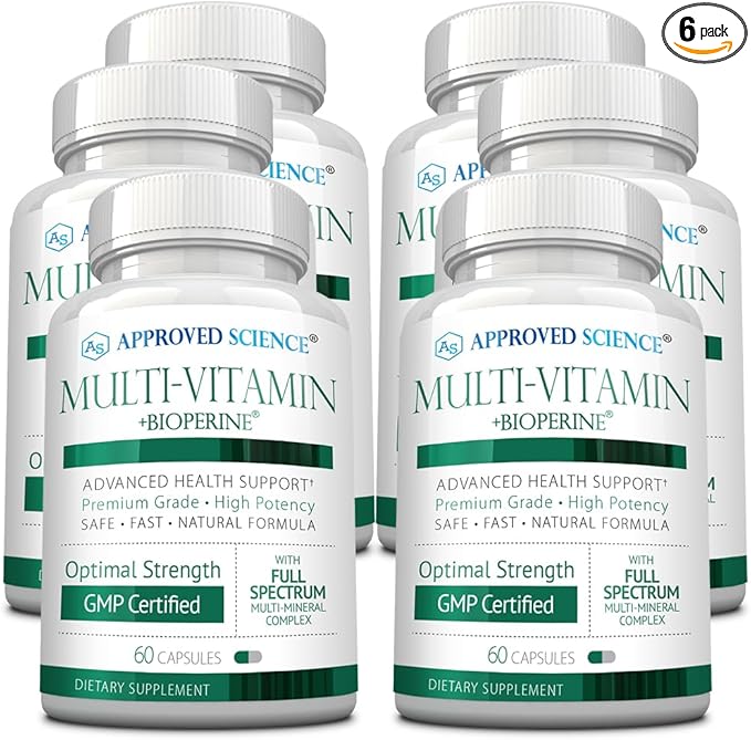 Approved Science Multi-Vitamin - with Full-Spectrum B-Vitamins, Green Tea, Lutein, Lycopene, Zeaxanthin, BioPerine - 60 Capsules - 6 Month Supply