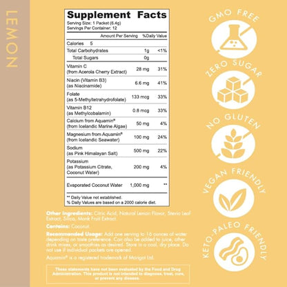 Holistix Electrolyte Powder: Zero Sugar Hydration | Enhanced with Icelandic Marine Algae | Natural Flavors | Keto & Paleo Friendly | 12 Stick Packs (Lemon)