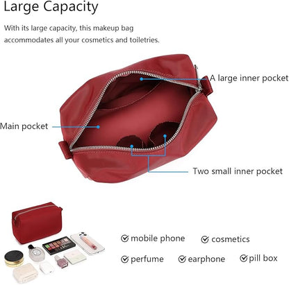 Organizer Bag Lightweight Cosmetic Bag with Ring Clasp Perfect Travel Makeup Bag for Women nylon Stand Up Design (Burgundy Red/Nylon)