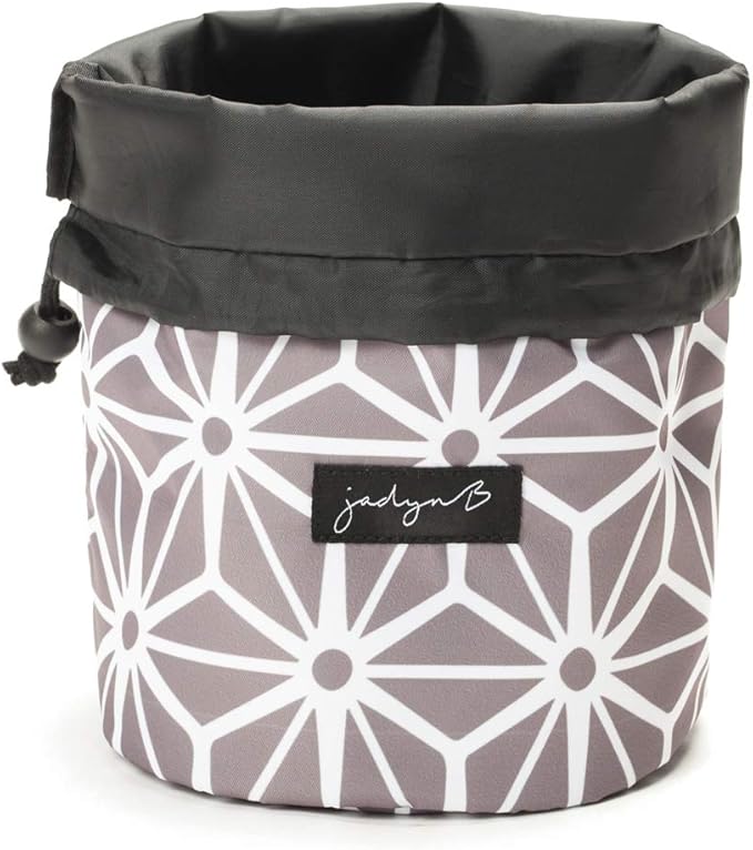Jadyn Durable Cinch Top Makeup Organizer - Compact Travel Makeup Bag - 7 Interior Pockets for Cosmetics - Drawstring Toiletry Travel Bag for Women - 6L Storage Capacity - (Geometric Gray)