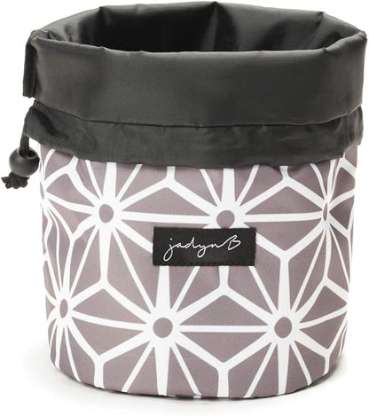 Jadyn Durable Cinch Top Makeup Organizer - Compact Travel Makeup Bag - 7 Interior Pockets for Cosmetics - Drawstring Toiletry Travel Bag for Women - 6L Storage Capacity - (Geometric Gray)