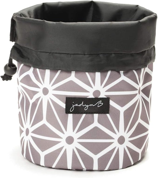 Jadyn Durable Cinch Top Makeup Organizer - Compact Travel Makeup Bag - 7 Interior Pockets for Cosmetics - Drawstring Toiletry Travel Bag for Women - 6L Storage Capacity - (Geometric Gray)