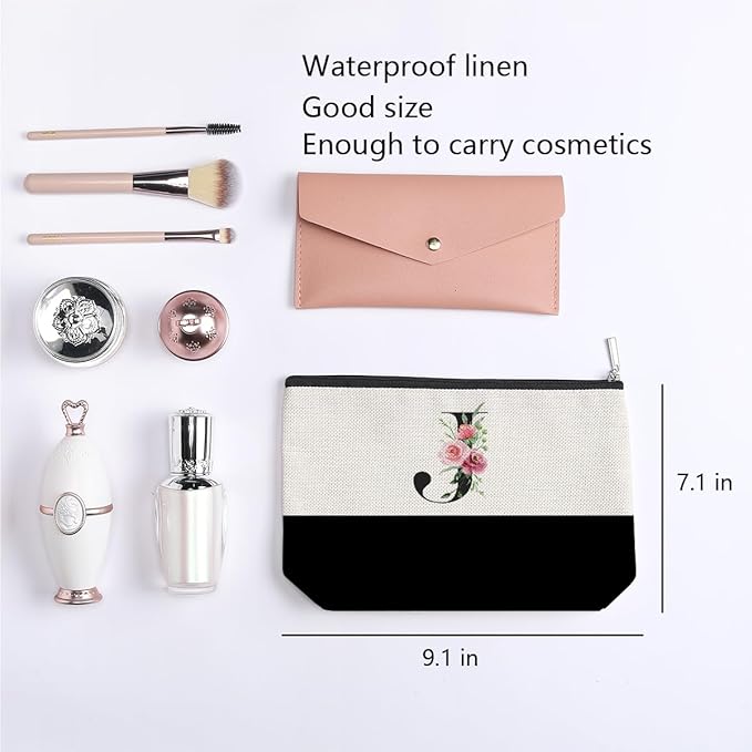 Initial Makeup Bag, Personalized Gifts for Women, Personalized Makeup Bag, Bridesmaid Gifts, Cosmetic bags for Women (Letter J)