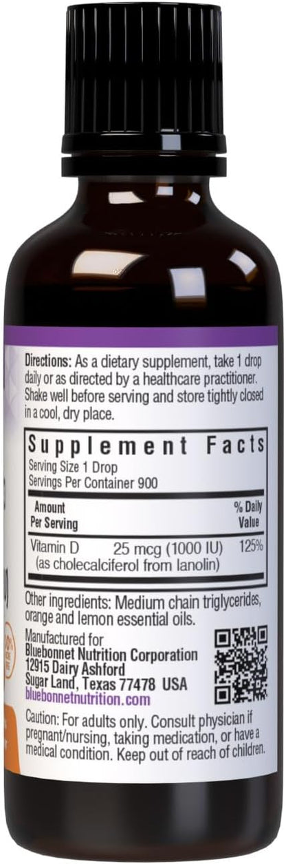 BlueBonnet Liquid Vitamin D3 Drops 1000 IU, Citrus, Transparent, Scented, 1 Fl Oz