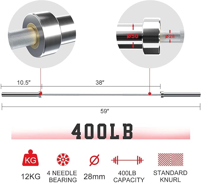 Olympic Barbell EZ Bar Curl Bar 4ft/5ft/7ft 2 Inch (300lb/330lb/400lb/700lb/1000lb/1500lb)