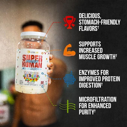 ALPHA LION Superhuman Whey Protein Powder, Great Tasting Pure Whey Protein Isolate, Low Carb, Low Sugar, No Bloat Post Workout, Muscle Recovery & Growth (28 Servings, Anabolic Cereal)