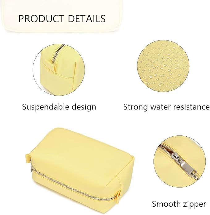 Organizer Bag Lightweight Cosmetic Bag with Ring Clasp Perfect Travel Makeup Bag for Women nylon Stand Up Design (Yellow/Nylon)