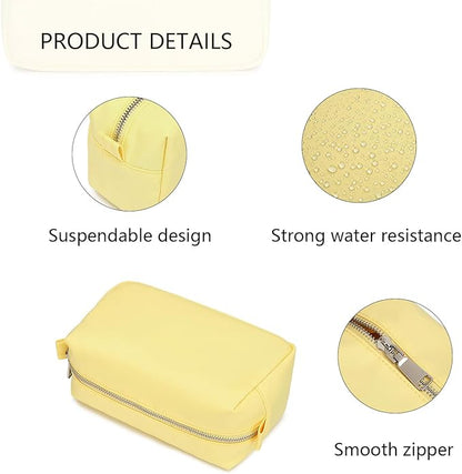 Organizer Bag Lightweight Cosmetic Bag with Ring Clasp Perfect Travel Makeup Bag for Women nylon Stand Up Design (Yellow/Nylon)