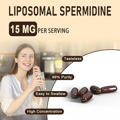 Spermidine Supplement 15 MG - 99% Purity, High Absorption, 1500 mg Fermented Wheat Germ Extract with Zinc & Thiamin, Spermidine for Men & Women - Cellular Renewal, Aging Defense, Energy, 120 Softgels