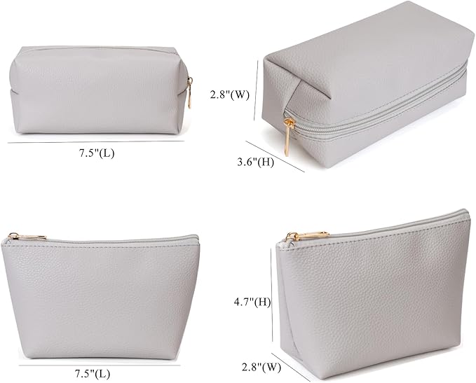 FITINI 3 Pieces Makeup Bags Double Layer Travel Large Cosmetic Cases Organizer Toiletry Bags Waterproof Small Zipper Pouch for Women Makeup Brush Storage Bag,Gray