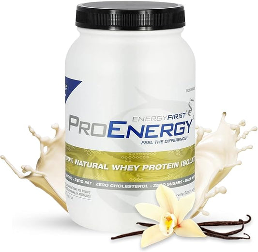 EnergyFirst Vanilla Whey Protein Isolate - Grass Pasture Fed, Zero Lactose, Gluten-Free, All-Natural | Sugar-Free Shake for Keto & Recovery, 2lb