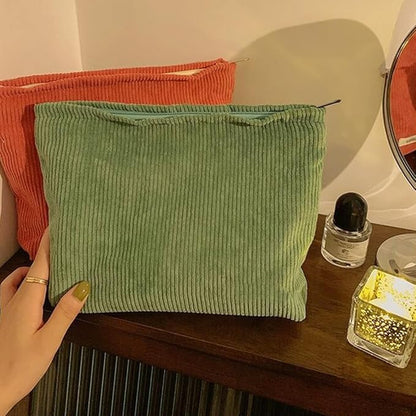 Cosmetic Bags for Women Makeup Bag Large Capacity Purse Travel Toiletry Zipper Storage Pouch Make up Brushes Organizer for Gifts (Corduroy, Grass Green)