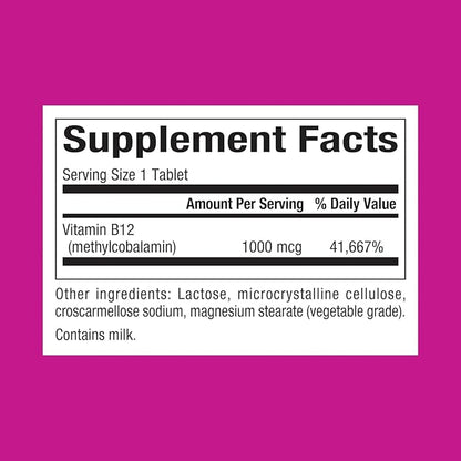 Natural Factors, Vitamin B12 Methylcobalamin 1000 mcg, Chewable Support for Energy and Immune Health, Vegetarian, Gluten Free, 90 tablets (90 servings)