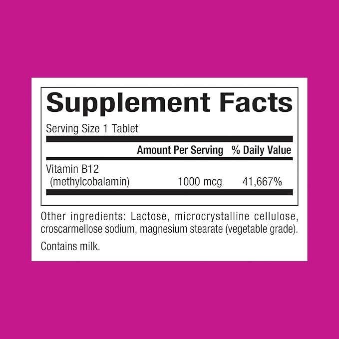 Natural Factors Vitamin B12 Methylcobalamin 1,000 mcg, Offers The Most Metabolically Active Form of B12, 180 Chewable Tablets