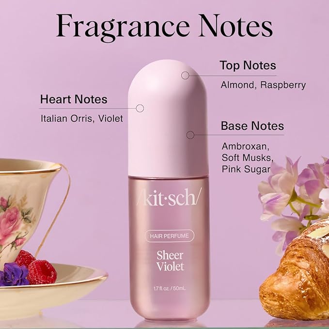 Kitsch Sheer Violet Hair Perfume For Women - Clean, Deodorizing, and Patented Odor-Eliminating Technology, Body Mist - Freshen Hair, Body & Pillows - Fruity Raspberry, Violet & Soft Musk Scent - 50ml