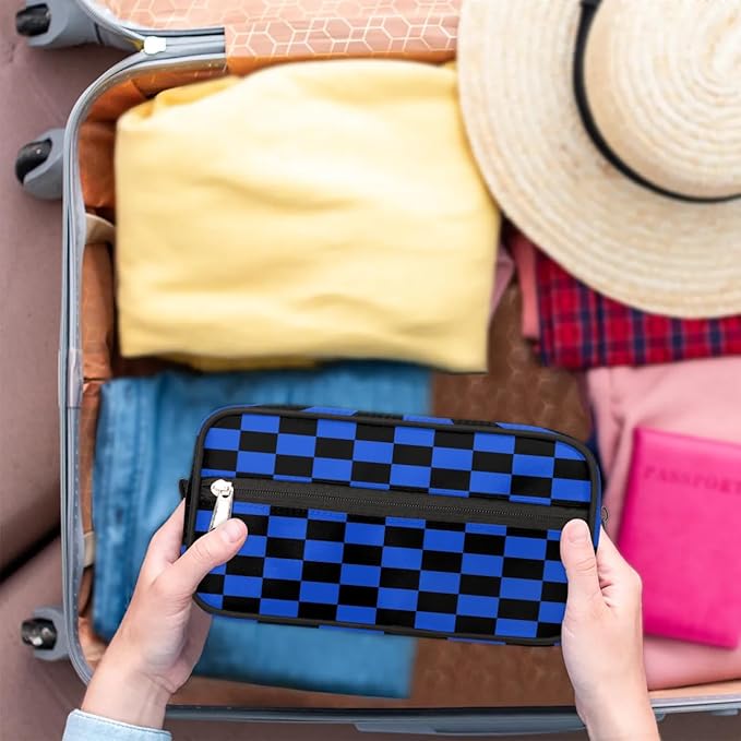 Black Blue Checkerboard Hanging Toiletry Bag,Travel Hygiene Kits for Boys Mens,Waterproof Makeup Carry-on Bags,Cosmetic Bag,TSA Approved Shave Dopp Kit for Toiletries Shower Bathroom Accessories Gifts