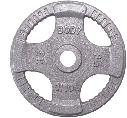 Body-Solid Cast Iron Olympic Quad Grip Design Weight Plate Set - Free Weights, Dumbbell Plates, 2 Inch Standard Hole for All Barbell Types