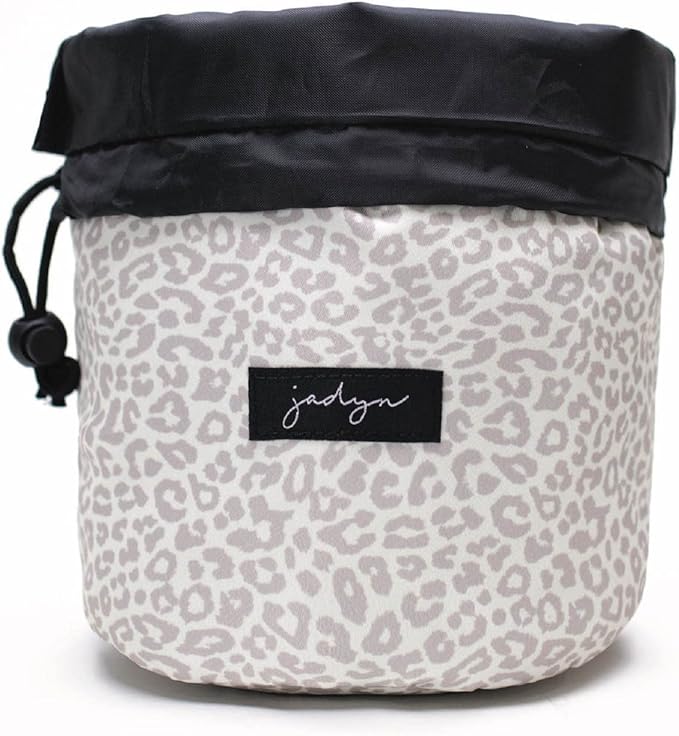 Jadyn Durable Cinch Top Makeup Organizer - Compact Travel Makeup Bag - 7 Interior Pockets for Cosmetics - Drawstring Toiletry Travel Bag for Women - 6L Storage Capacity - (Desert Leopard)