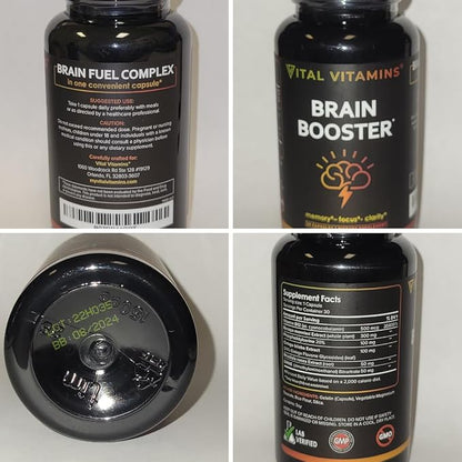 Vital Vitamins Brain Supplements for Memory and Focus (3 Pack) - Nootropic Brain Support - Memory, Clarity, Focus, Energy - Vitamin B12, Gingko Biloba, DMAE
