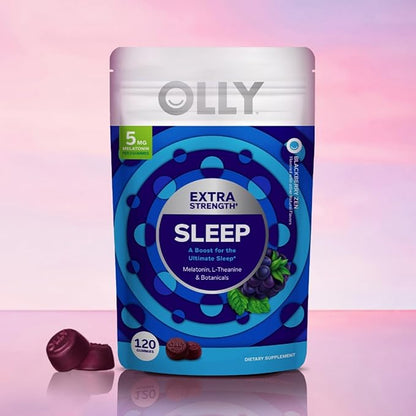 OLLY Extra Strength Sleep Gummy, Occasional Sleep Support, 5 mg Melatonin, L-Theanine, Chamomile, Lemon Balm Extracts, Sleep Aid, BlackBerry Flavor - 120 Count (Packaging May Vary)