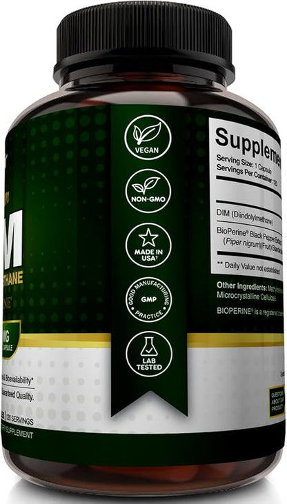 NutriFlair DIM Supplement 400mg with Bioperine, 120 Capsules - Diindolylmethane - Estrogen Metabolism Support & Hormone Balance, Menopause, PCOS, Acne and Skin Care for Men & Women - Compare to 300mg