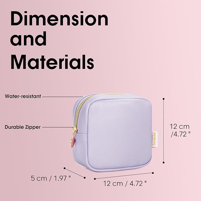 Wandering Nature Small Makeup Bag for Purse Mini Make up Pouch Cute Cosmetic Pouch for Women with Slip-in Pockets Matte Leather, Purple