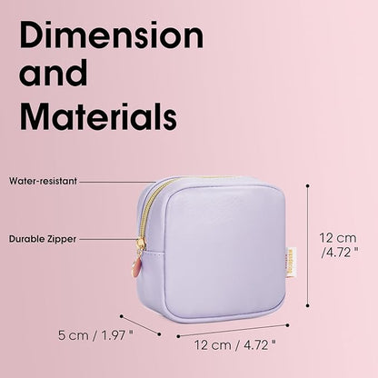 Wandering Nature Small Makeup Bag for Purse Mini Make up Pouch Cute Cosmetic Pouch for Women with Slip-in Pockets Matte Leather, Purple