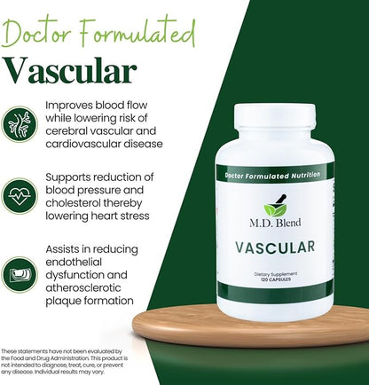 M.D. Vascular - Expert Formulated Supplement - Vascular & Overall Wellness Goals - Proper Flow, Numbers, Balance - Powerful Garlic, Ginger, L-Arginine, Pomegranate - 120 Capsules (Pack of 3)
