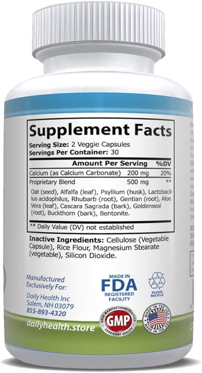 Daily Colon Cleanse 700mg All Natural 10 Herbs, Vegan Friendly 180 Capsules Fiber, Alfalfa, Aloe Vera, Rhubarb, Gentian, Buckthorn, Goldenseal, Lactobacillus acidophilus