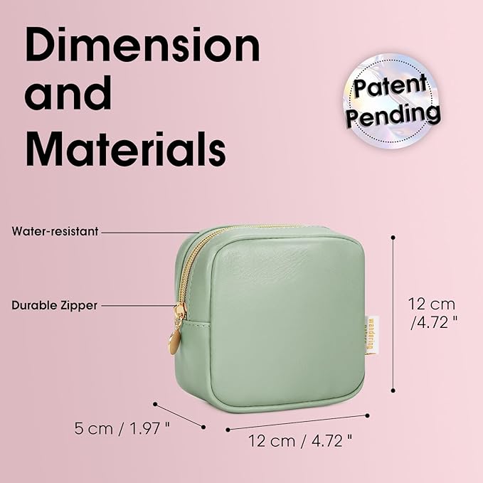 Wandering Nature Small Makeup Bag for Purse Mini Make up Pouch Cute Cosmetic Pouch for Women with Slip-in Pockets Matte Leather, Green